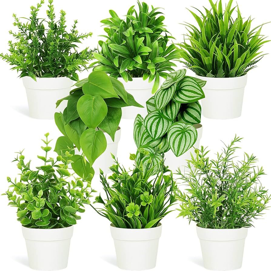Fake Plants Mini Potted Artificial Plants, 8 Pack Artificial Eucalyptus Plants Small Houseplants ... | Amazon (US)