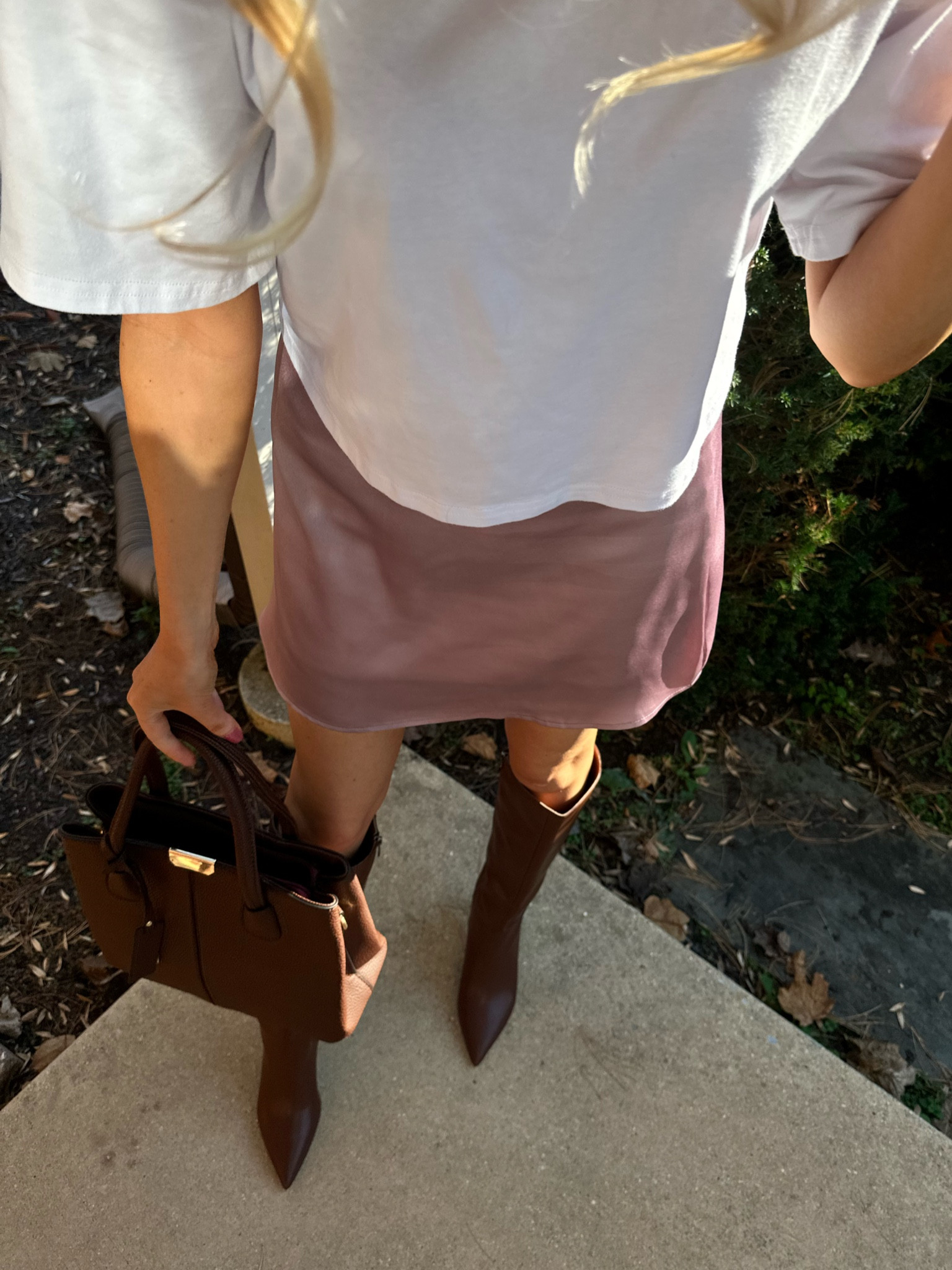 Boots for fall, below the knee brown leather boots, boots to wear with skirts, fall boots to pair with skirt, low heel leather boots, brown low heel leather point toe boots, knee high point toe boots, satin skirt, fall satin skirt, mini skirt for fall, autumn mini skirt, burgundy handbag, fall faux leather handbag 👛🍠🍂🖤

#LTKHolidaySale #LTKSeasonal #LTKCyberWeek