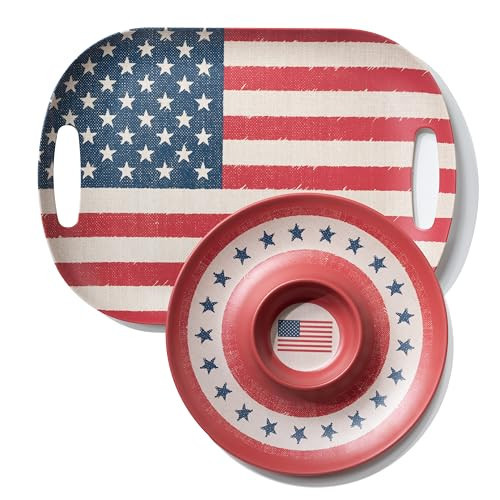 Kingen American flag Patriotic theme party supplies, 18'' Rectangle and 13'' Round Set of 2 Extra-Large Bamboo Serving Trays, Independence Day, Reusable and Dishwasher Safe | Amazon (US)