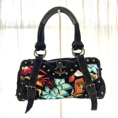 Just Cavalli Black Suede Satchel Bag Embroidered Floral Boho Y2K Studded Vintage | eBay US