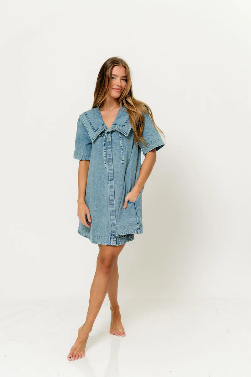 Kieryn Denim Mini Dress in Light Wash | Worth Collective