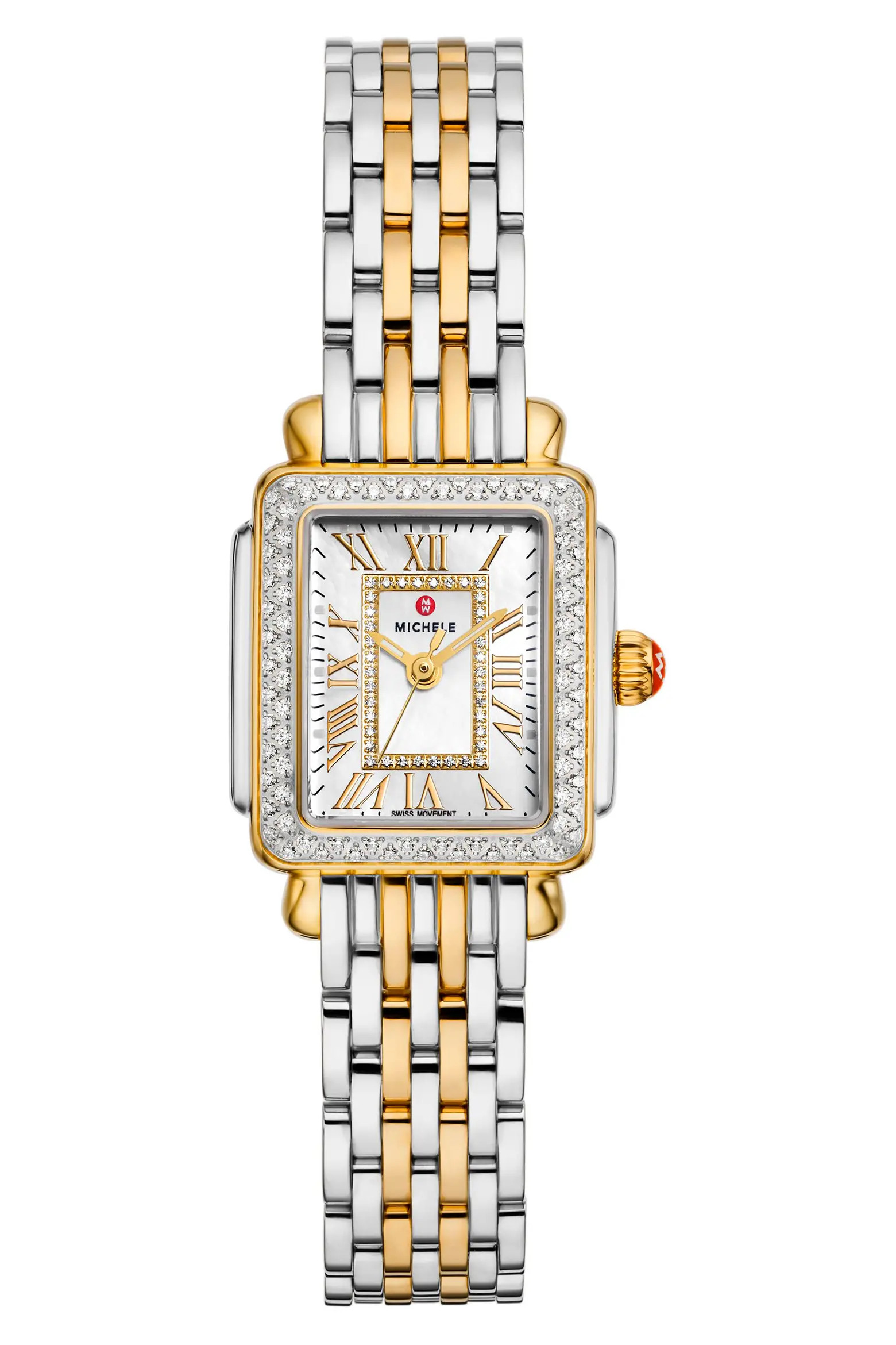 Mini Deco Madison Two-Tone 18K Gold Plate Diamond Bracelet Watch, 23mm x 24mm (Women) | Nordstrom | Nordstrom