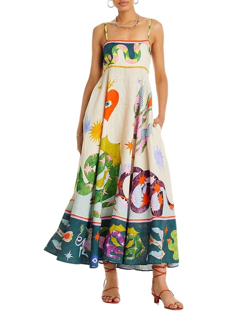 TOOPYNOI Women's Summer Spaghetti Strap Boho Sundress 2025 Square Neck Smocked Casual Flowy Swing... | Amazon (US)