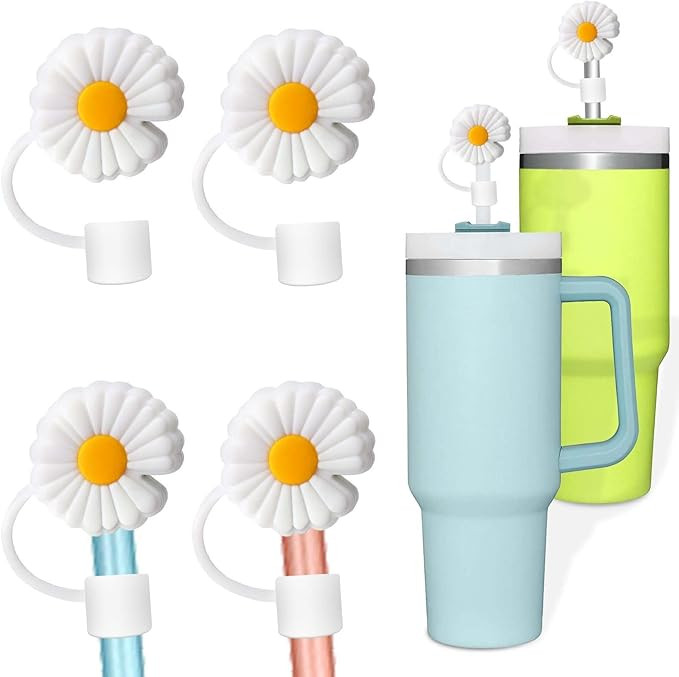 XANGNIER Daisy Straw Covers Cap for Stanley Cup 40 oz,4 Pcs 9-10 MM Silicone Drinking Straw Topper P | Amazon (US)