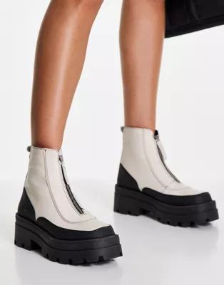 schuh The Edit Pyper leather chunky boots in ecru | ASOS (Global)