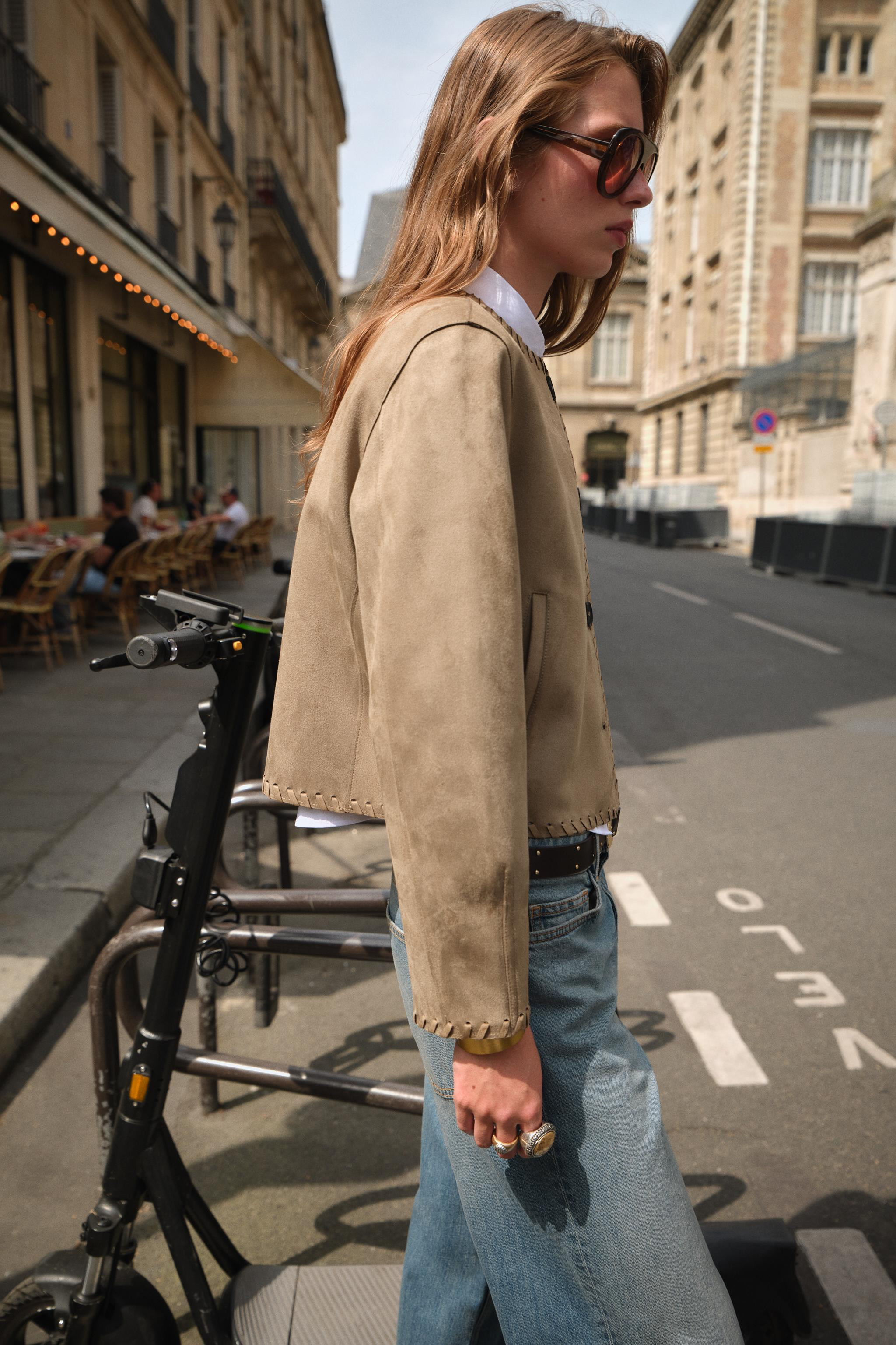 FAUX SUEDE JACKET WITH BRAIDED TRIM | Zara US