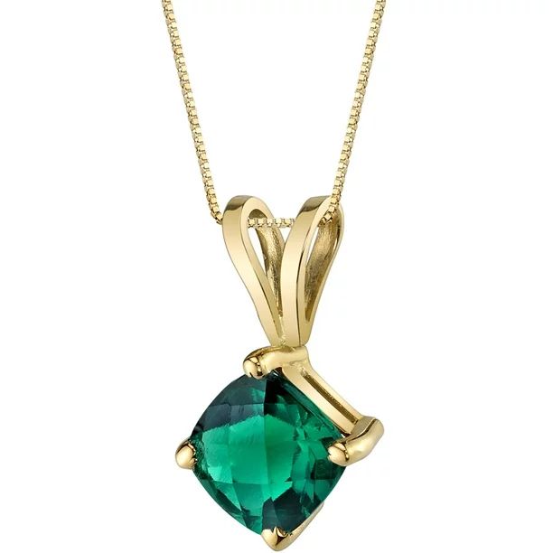 0.79 ct Cushion Cut Green Created Emerald Pendant Necklace in 14K Yellow Gold, 18" - Walmart.com | Walmart (US)