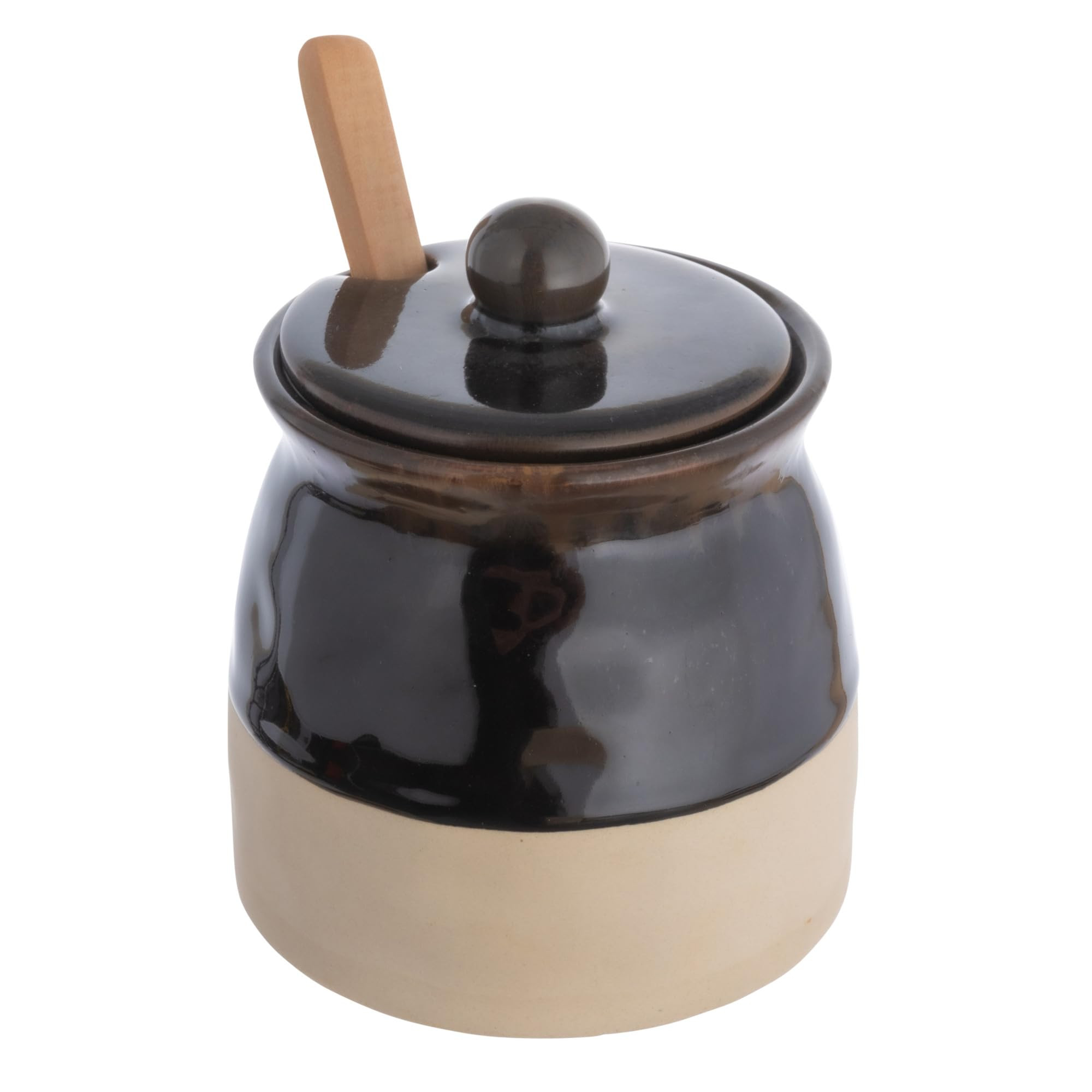 Creative Co-Op Black Stoneware Sugar Pot with Lid and Wood Spoon | Amazon (US)