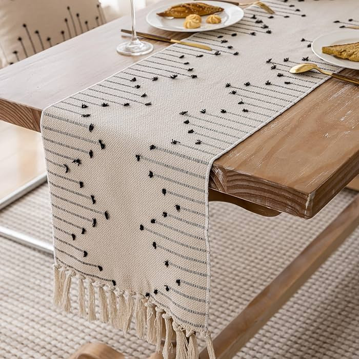 Joyfol Day Boho Table Runner, Farmhouse Stripe Cotton Table Runners with Tassels for Home Dining ... | Amazon (US)