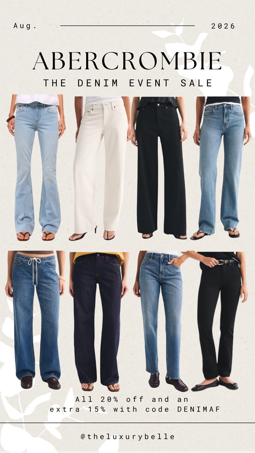 Abercrombie-the denim event! The best jeans are on sale right now for 20% off with an additional 15% off with code DENIMAF
#abercrombie

#LTKgrwm #LTKootd #LTKSaleAlert
