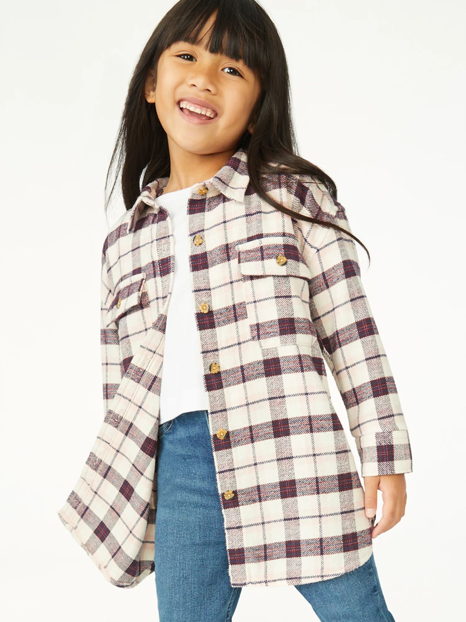 Free Assembly Girls Oversized Flannel Jacket, Sizes 4-18 - Walmart.com | Walmart (US)