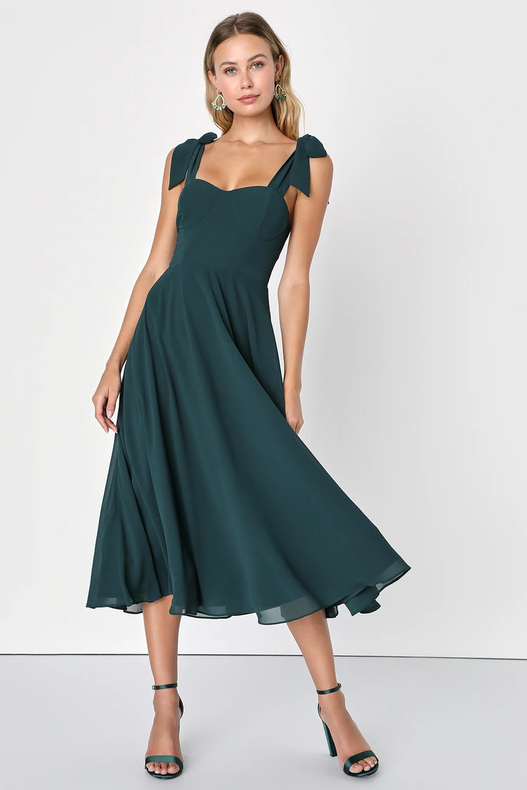 Sophisticated Charisma Dark Teal Tie-Strap A-Line Midi Dress | Lulus (US)