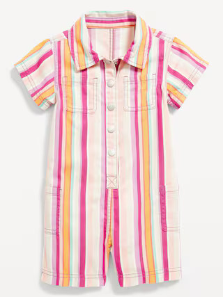 Printed Short-Sleeve Utility Twill Romper for Toddler Girls | Old Navy (US)