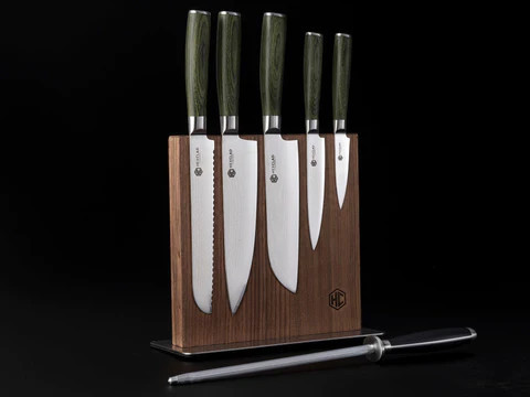 6pc Japanese Damascus Steel Knife Set w/ Magnetic Knife Block | Hexclad UK