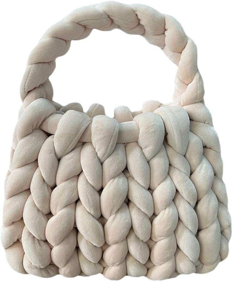HandWoven Shoulder Bag for Women Knit Tote Bags Handmade Braided Purse Cute Puffy Bag for Autumn ... | Amazon (US)