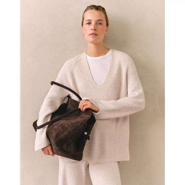 Ribbed V-Neck Sweater with Cashmere | The White Company UK & ROW