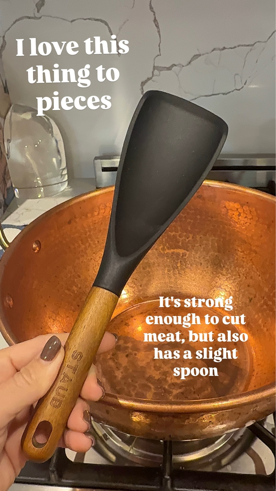 This is the best spatula. It is strong enough to cut me, but has a slight spoon perfect for  stirring.

#LTKHome
