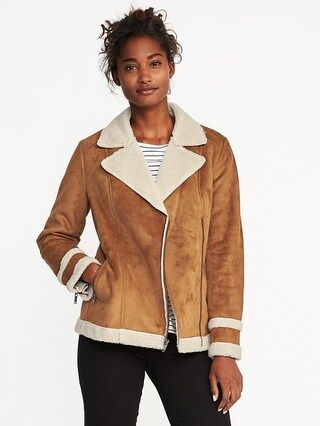 Sherpa-Lined Moto Jacket for Women | Old Navy US