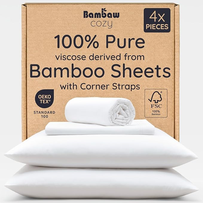 Bambaw King Sheets Set 4pcs – 100% Viscose Derived from Bamboo Sheets King Size Deep Pocket, Fi... | Amazon (US)