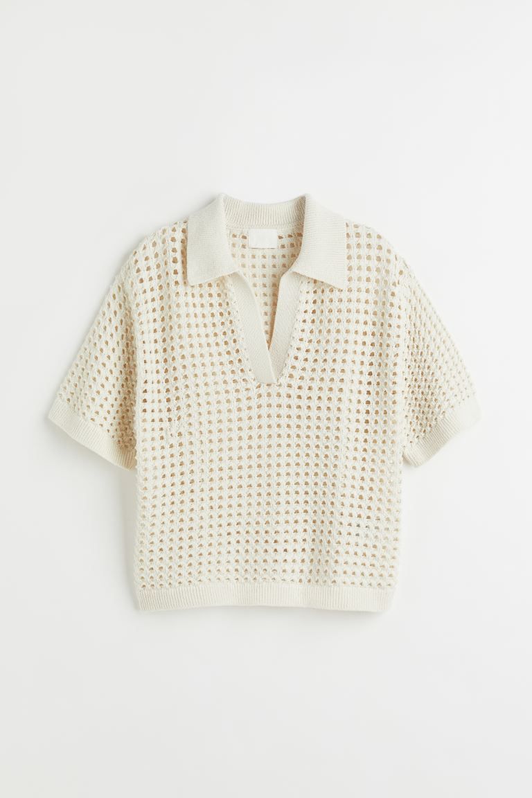 Pointelle-knit polo shirt | H&M (UK, MY, IN, SG, PH, TW, HK)