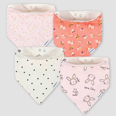 Gerber Baby Girls' 4pk Bunny Bandana Bib - Cream | Target