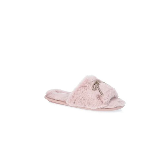 Joyspun Women's Slide Slippers with Rhinestone Bow | Walmart (US)
