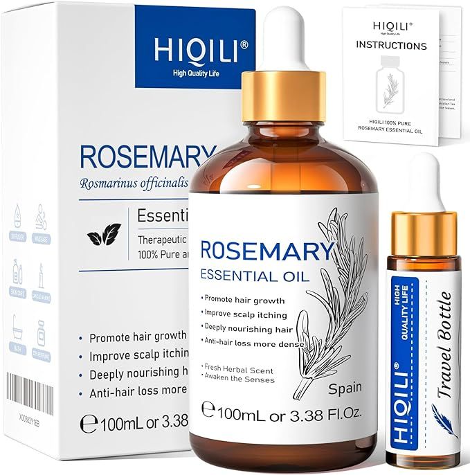 HIQILI 100ML Rosemary Oil for Hair Growth, Included 10ML Travel Bottle, 100% Pure Organic Therape... | Amazon (US)