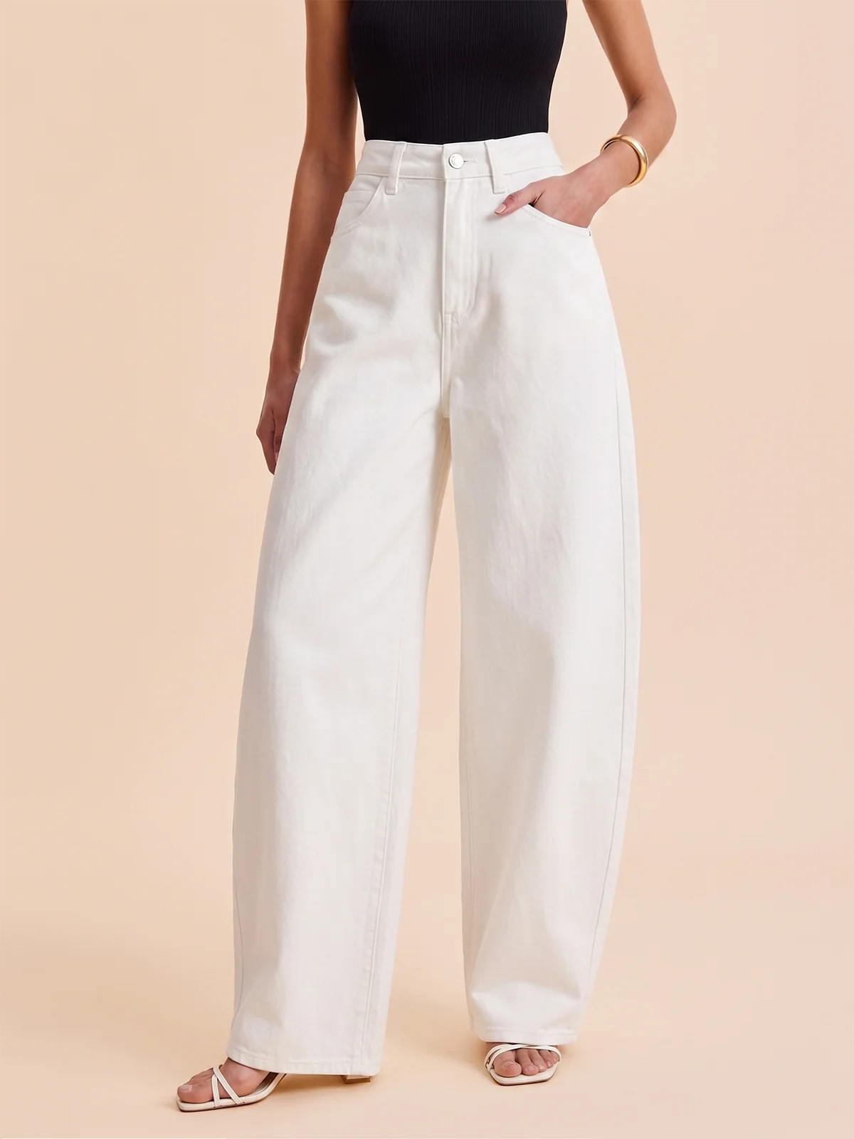 Mid-Waist Curved Leg Denim Pants | Commense