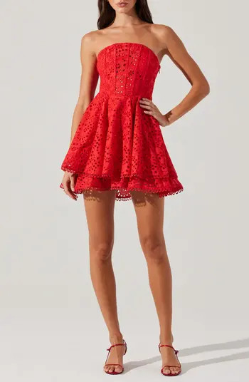 ASTR the Label Deasia Eyelet Embroidery Strapless Minidress | Nordstrom | Nordstrom