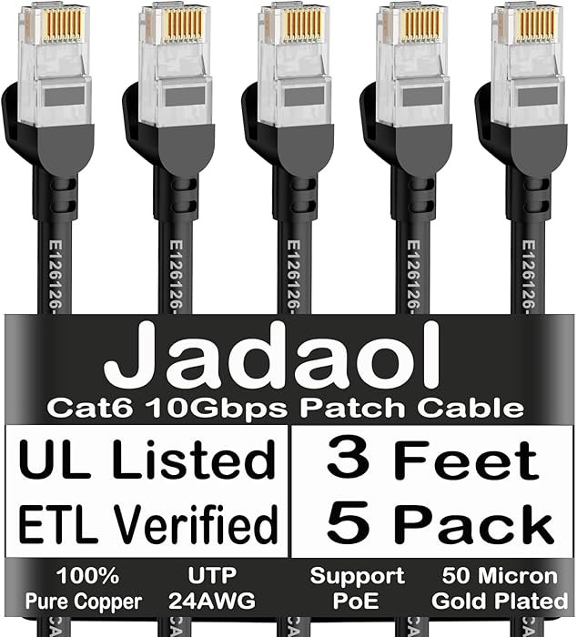 Jadaol Cat6 Ethernet Patch Cables 3ft 5-Pack, 10Gbps 24AWG Pure Copper RJ45 Cat6a Patch Cable, Su... | Amazon (US)