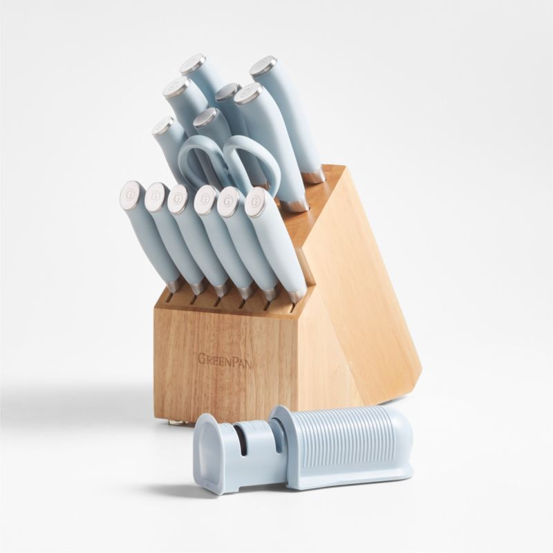 GreenPan Blue Haze Ultimate 16-Piece Titanium Knife Block Set + Reviews | Crate & Barrel | Crate & Barrel