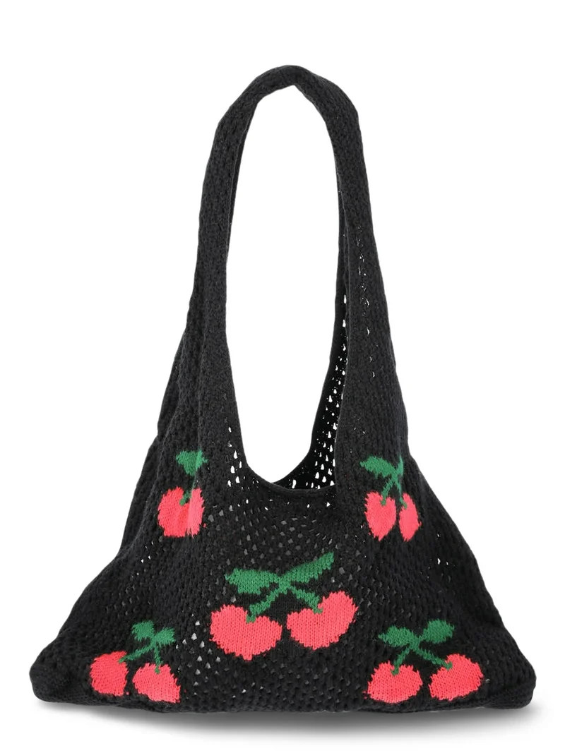 No Boundaries Women's Festival Crochet Icon Tote Bag, Black Cherries | Walmart (US)
