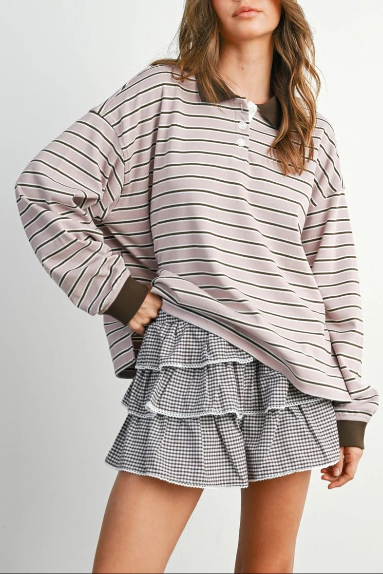 MAUVE MOOD STRIPED COLLAR SWEATSHIRT | Harper's Den