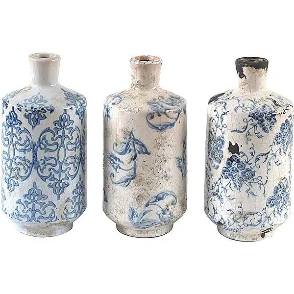 Blue and White Terracotta Vases (Set of 3 Designs) - Blue | Bed Bath & Beyond