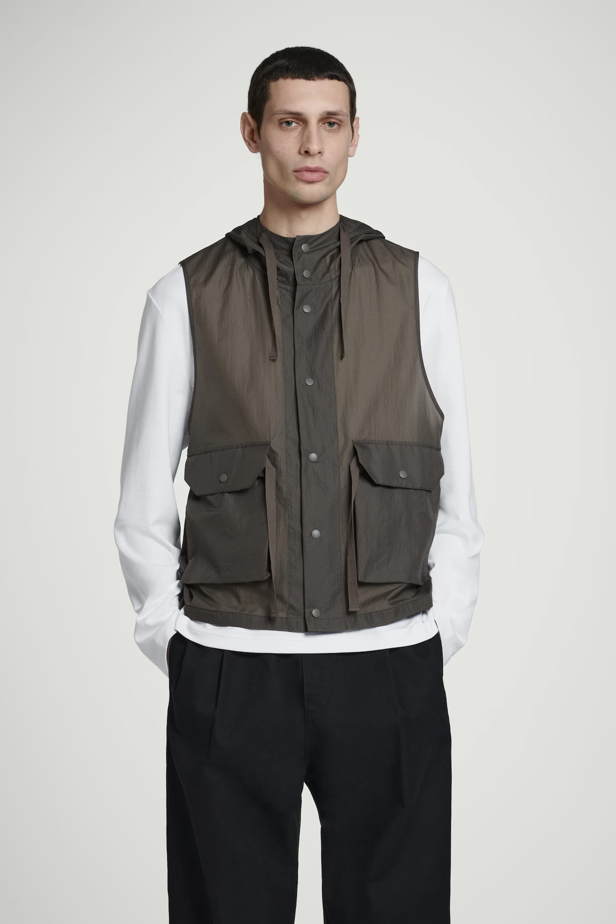 TECHNICAL NYLON HOODED GILET - DARK MOLE | COS UK