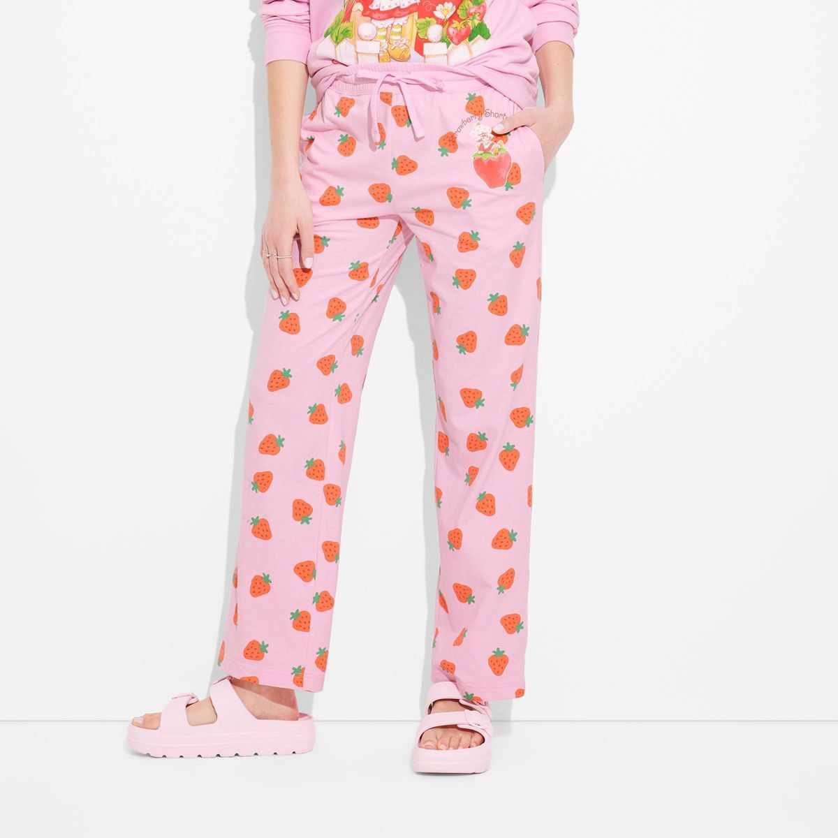 Women's Strawberry Shortcake Big Strawberry Graphic Pants - Pink | Target