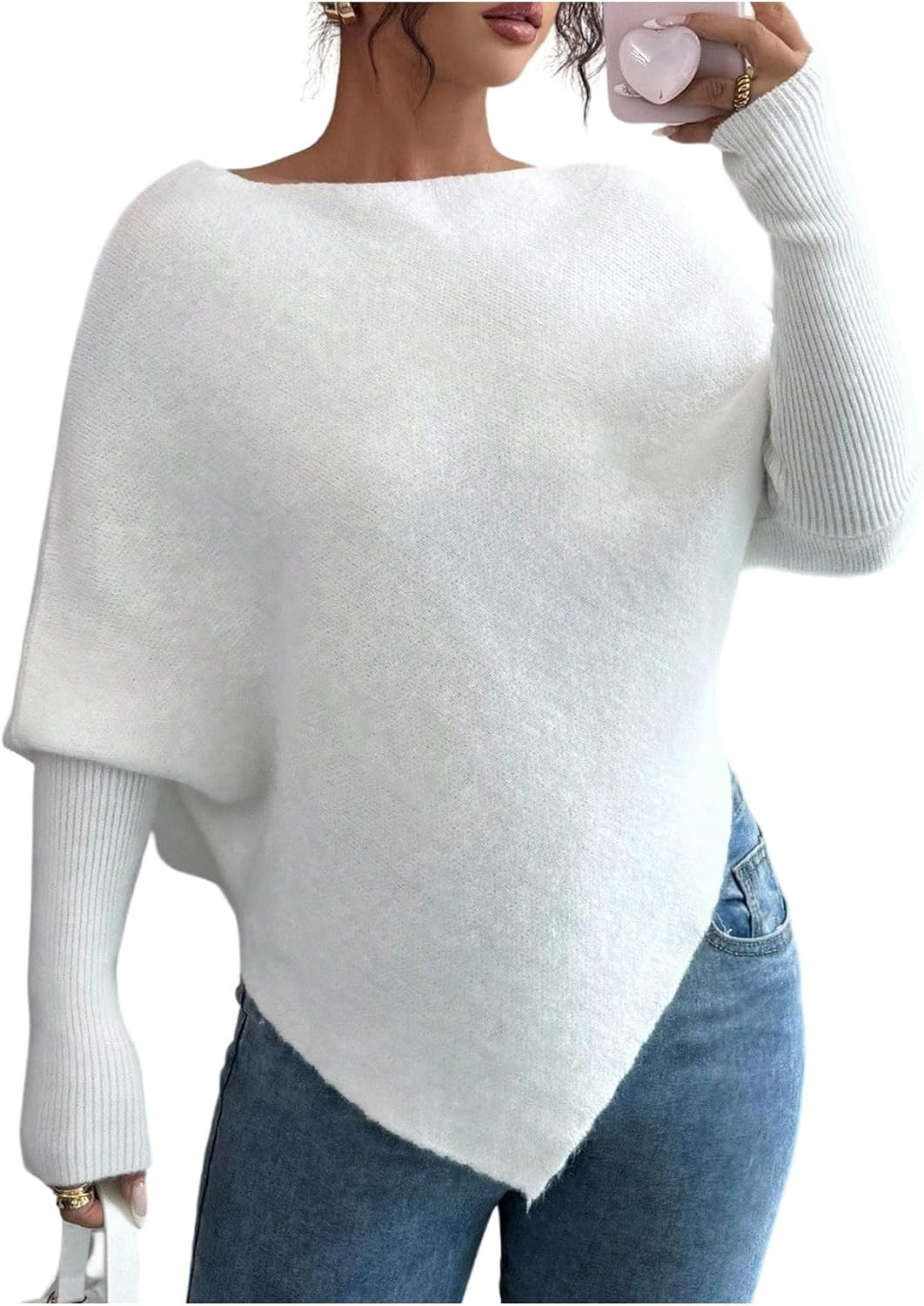 Milumia Women's Poncho Sweater Asymmetrical Boat Neck Knit Shawl Tops | Amazon (US)
