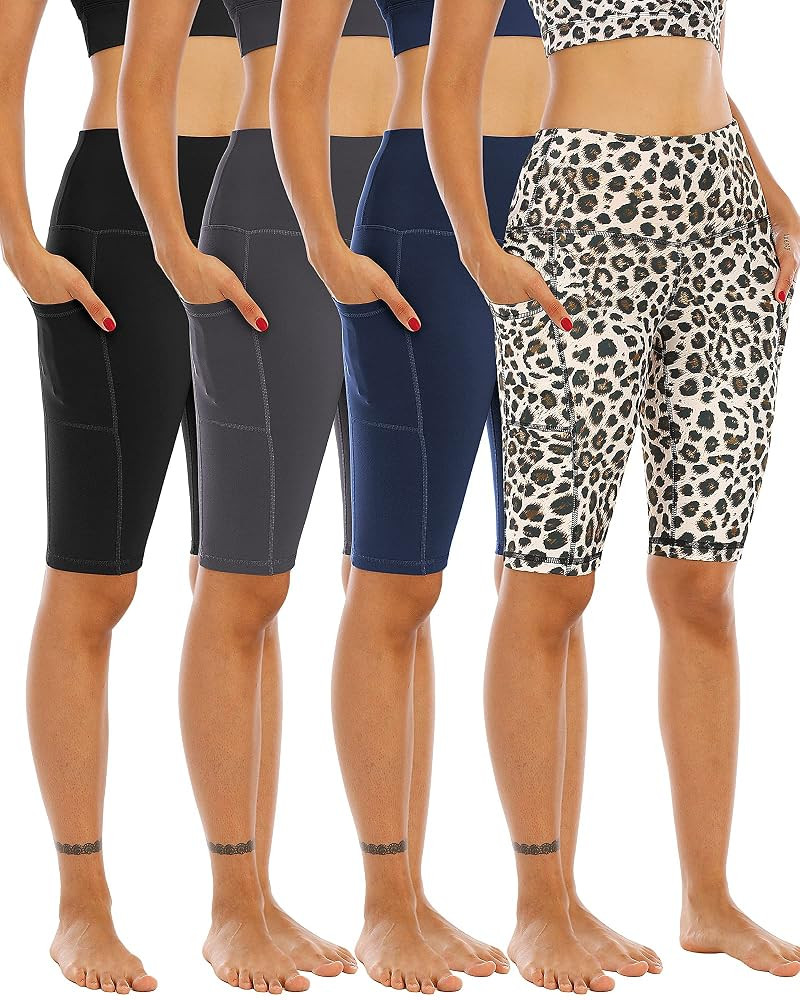 WHOUARE 4 Pack Biker Yoga Shorts with Pockets for Women,High Waisted Athletic Running Workout Gym... | Amazon (US)
