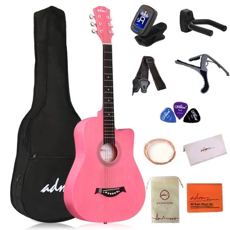 ADM 38 Acoustic Cutaway Guitar for Kids Beginner Kit with Free Lessons Pink | Walmart (US)