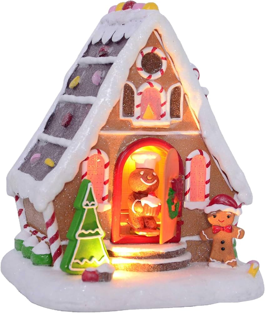 7" H Christmas Gingerbread House - Warm LED Lights, Animated Candy Man, Handpainted Resin Village... | Amazon (US)