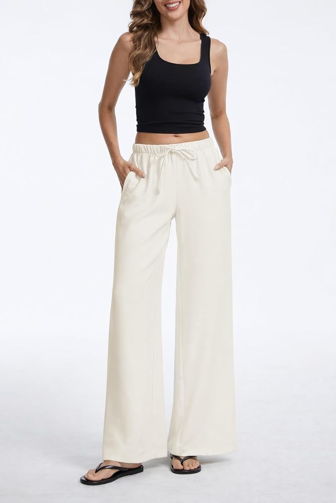 AnotherChill Women's High Waisted Wide Leg Crepe Pants Pull On Wrinkle Free Trousers with Pockets... | Amazon (US)