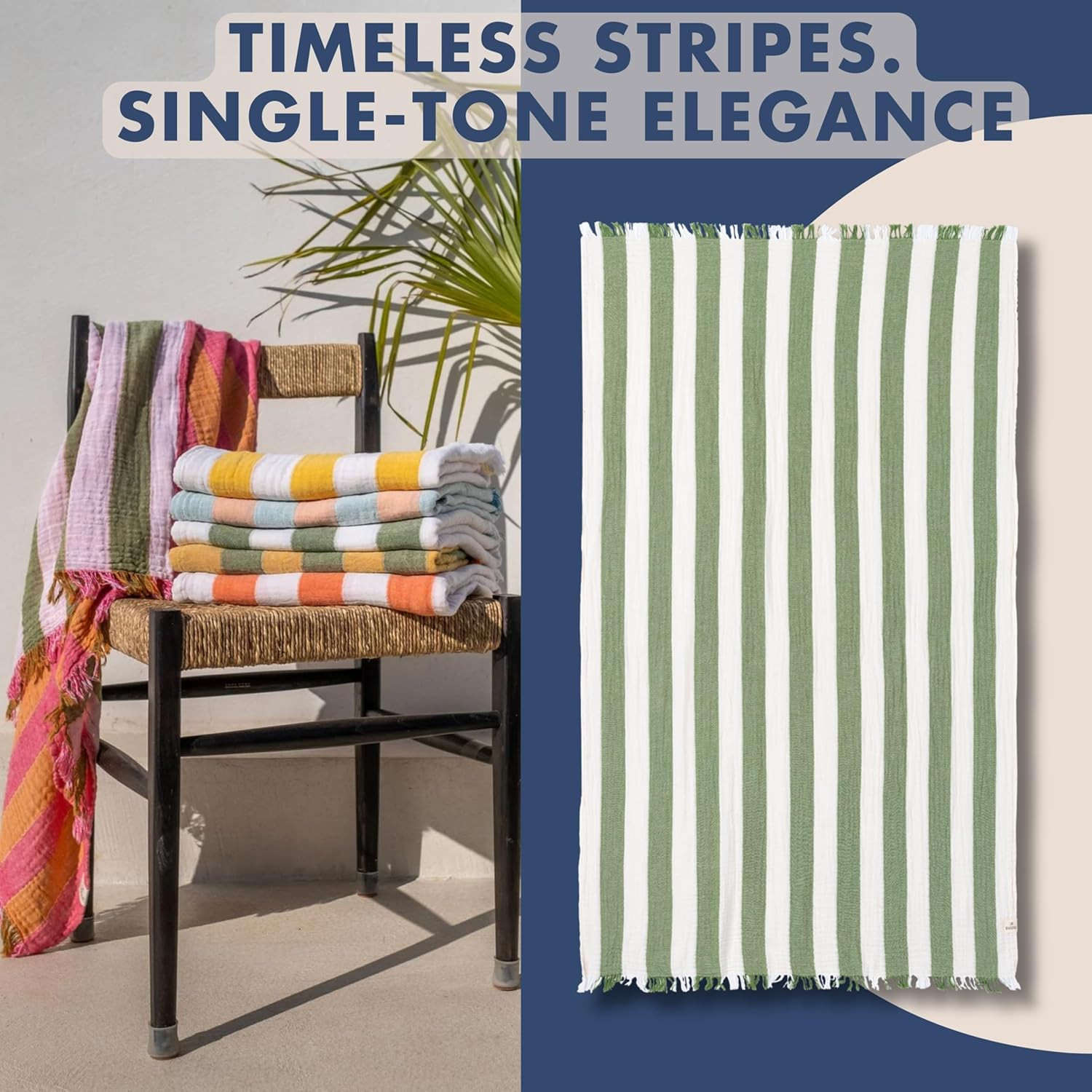 Cabana Striped Gauze Turkish Beach Towel - Large 36 x 69 | Quick Dry Beach Towel Blends Retro Sty... | Amazon (US)