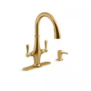 Pannier Two-Handle Pull Down Sprayer Kitchen Faucet in Vibrant Brushed Moderne Brass | The Home Depot