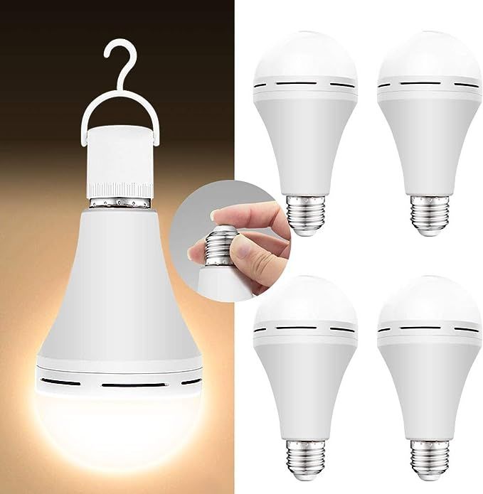 4 Pack Emergency-Rechargeable-Light-Bulb, 3000K Soft White Light Bulbs, Stay Lights Up When Power... | Amazon (US)