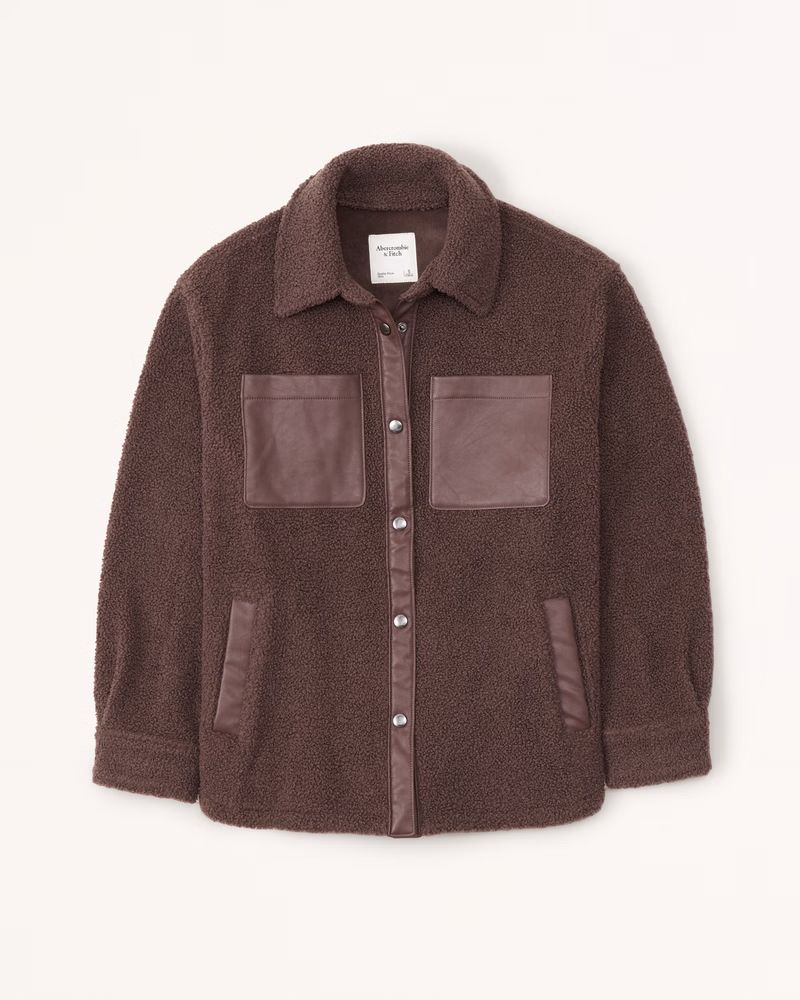 Women's Elevated Trim Sherpa Shirt Jacket | Women's Tops | Abercrombie.com | Abercrombie & Fitch (US)
