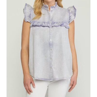 Women's Denim Ruffled Top - entro S | Target