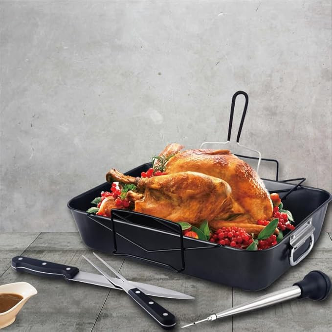 Delux Turkey Roaster Lasagna Pan Set for Roasting Thanksgiving Turkey, Chicken, Meat & Vegetables... | Amazon (US)