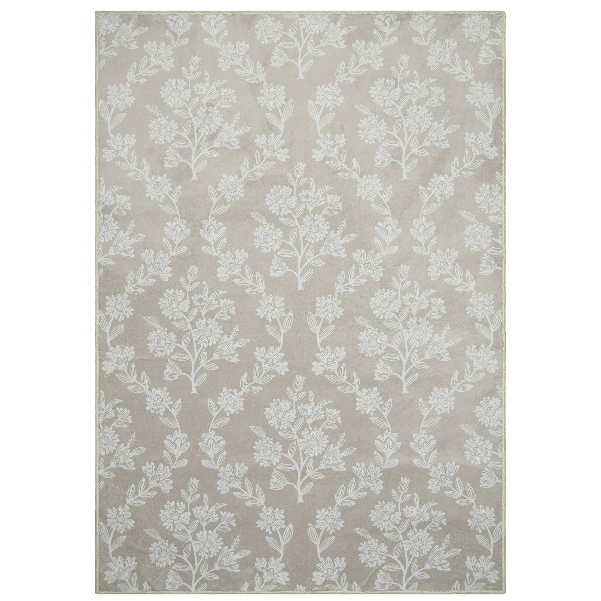 My Texas House Taupe Flower Damask Machine Washable Indoor Area Rug, 5' x 7' | Walmart (US)