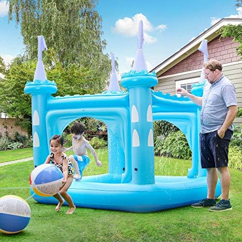 Teamson Kids Inflatable Castle Kiddie Pool Play Center with Sprinkler Blue with Pump | Amazon (US)
