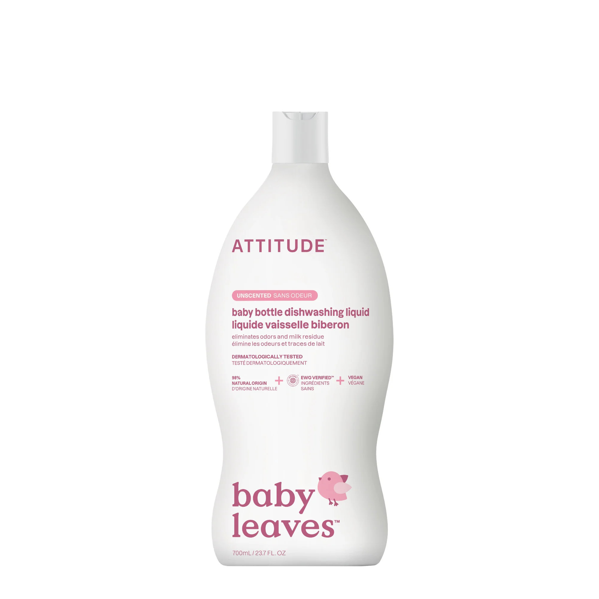 ATTITUDE Baby Dish Soap and Bottle Cleaner, EWG Verified Dishwashing Liquid, No Added Dyes or Fragrances, Tough on Milk Residue and Grease, Vegan, Unscented, 23.7 Fl Oz | ATTITUDE Living